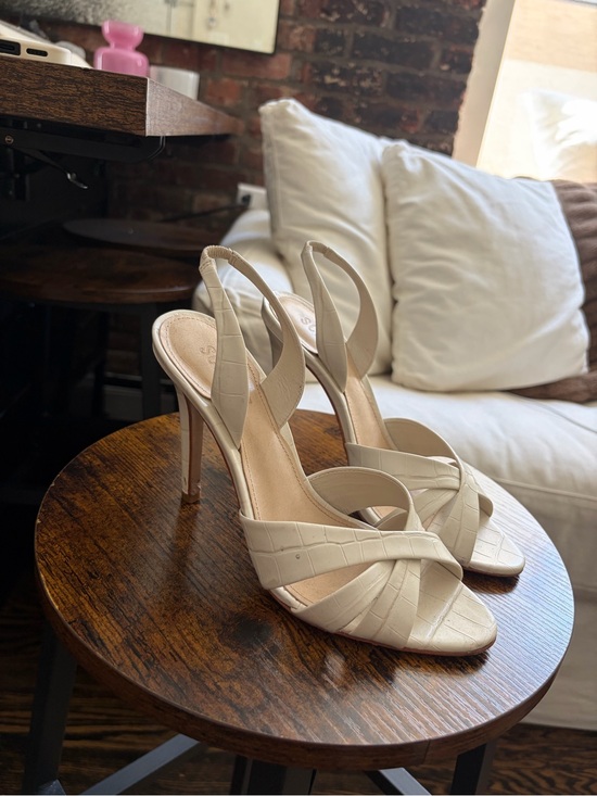 SCHUTZ Shoes - SCHUTZ Cream Croc-Embossed Slingback Heels